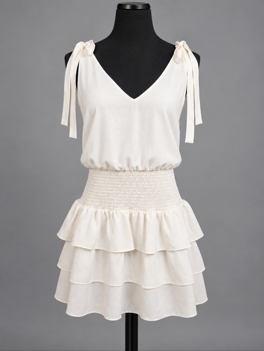 Amanda Uprichard Zita Dress Ivory Smocked Ruffle Mini Dress Size M